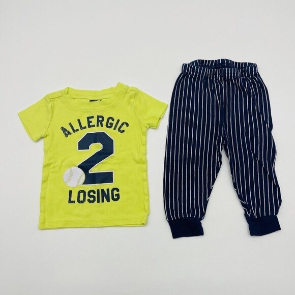 Crazy 8 Baseball Baby Boys 12-18 Months 2 Piece Short Sleeve Pajama Set 1851 - Picture 1 of 5